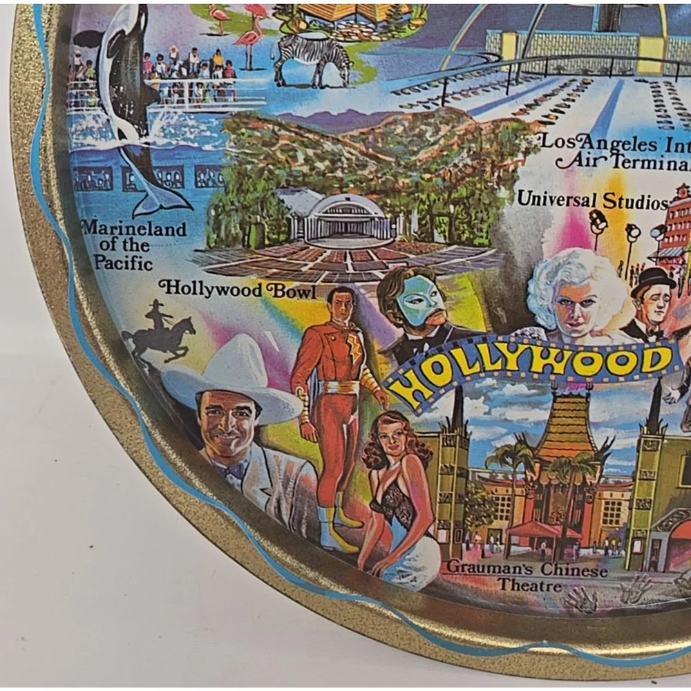 1960's Los Angeles Hollywood Gold Metal Souvenir Tray USA‎ 11